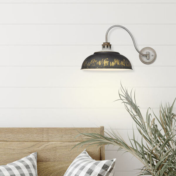 Kinsley Aged Galvanized Steel One-Light Articulating Wall Sconce with Antique Black Shade, image 2